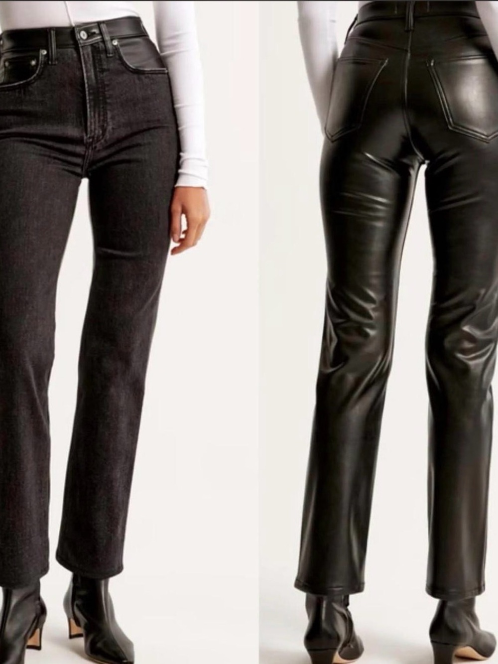 Abercrombie & Fitch Black Ultra High Rise Ankle Straight - Denim & Faux Leather